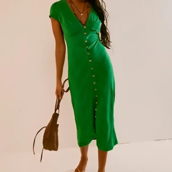 Free People Green New In Town Dress - Picture 1 of 11